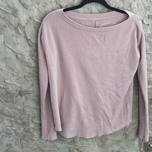 Aeropostale Seriously Soft Women's Long Sleeve Waffle Knit Minimalist Taupe Top